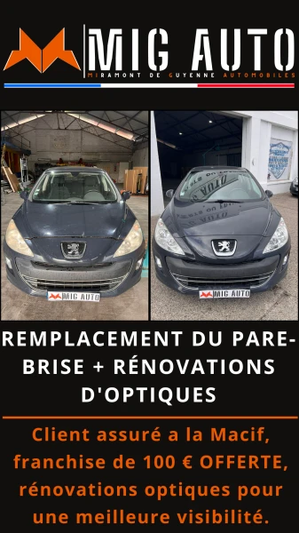 Remplacement du pare brise et renovations d'optiques pour cette Peugeot 308 @mig.auto.miramont